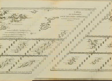 1787 Bonne Map of the Virgin Islands and Eight Additional Islands -- Cartes de Supplement pour les