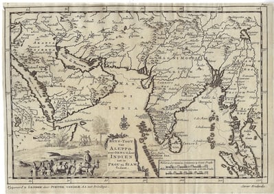 1706 Aa Map of Middle East, India to Malaysia -- Reys-Togt van Aleppo over Ormus, door Indien tot in