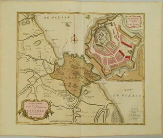 1769 Tirion Map of Vicinity of Cayenne, French Guiana -- Land-Kaart van het Eiland en de