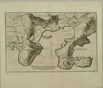 1691 Merian View of Villefranche Near Nice, France -- Die Stadt und der See-Haven Ville Franche oder