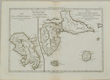 1787 Bonne Map of Martinique and Guadaloupe -- Isle de la Martinique [on sheet with] Isles de la