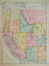 1901 Rand McNally Map of US West -- New Commersial Map of Denver to Pacific Coast
