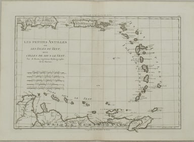 1787 Bonne Map of Much of the Caribbean -- Les Petites Antilles ou les Isles du Vent, avec celles de
