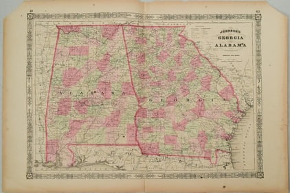 1864 Johnson Map of Georgia and Alabama -- Johnson's Georgia and Alabama