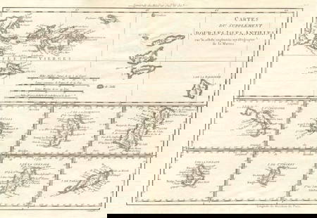 Cartes de supplément pour les Isles Antilles. West Indies Islands BONNE 1790 map: TITLE/CONTENT OF MAP: Cartes de suppl&#233;ment pour les Isles Antilles // Isles Vierges // Isle St Christophe // Isle Antigoa // Isle de la Dominique // Isle Ste Lucie // Isle de la Barbade // Isle d