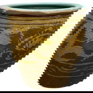 Large Antique Chinese Black Egg Art Pottery Planter 100 years old: About the Item Late 19th century black egg Chinese art pottery pot featuring a Asian dragon along the front. These Pots over a 120 years were used for the storage of black "Century eggs" and now make