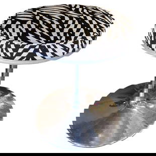 Knoll "Tulip" Chrome Stool by Eero Saarinen w/ Nairobi Upholstery Seat: About the Item Knoll "Tulip" Chrome Stool by Eero Saarinen with Sunbrella "Nairobi" acrylic upholstery seat making a striking black and white botanical fern pattern on the bark cloth fabric. The stool