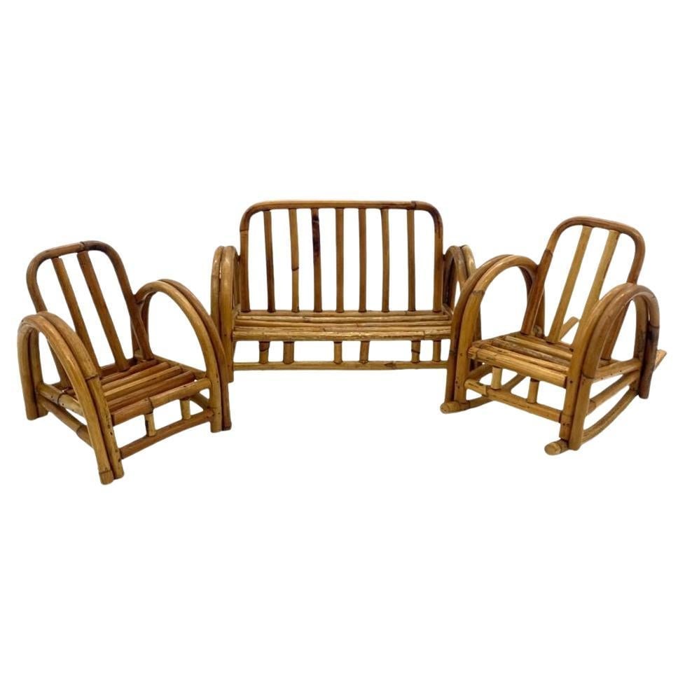 Rare Half Moon Salesman Sample Rattan Sofa and Lounge Chair and Rocking Chair (1 of 19)