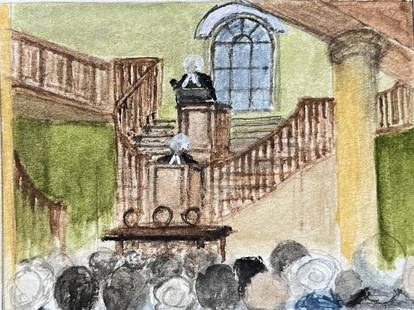 Miniature Watercolor of Interior Scene John Wesley’s Chapel Broadmead Bristol: About the Item Title: Miniature Watercolor of Interior Scene John Wesley&#8217;s Chapel Broadmead Bristol by Jack Grunwell, 20th century British artist Medium: Watercolor on thin card, unframed Measur