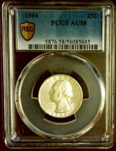 1964 Washington Quarter: Title: 1964 Washington Quarter Description: PCGS AU58 Date/Period: 1964 Materials: Silver Reserve: $25.00 Shipping: Domestic: Flat-rate of $7.95 to anywhere within the contiguous U.S. Internation