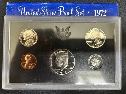 1972 US S Proof Set - DCAM: Title: 1972 US S Proof Set - DCAM Description: 1972 US S Proof Set - DCAM Date/Period: 1972 S Materials: Copper Reserve: $10.00 Shipping: Domestic: Flat-rate of $7.95 to anywhere within the contiguo