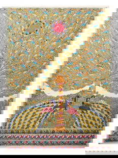 Tree Of Life With Chipping Birds | Handmade Paper | By Ashutosh Jha: A Vibrant Tapestry of Life: The Madhubani Tree of Life This exquisite Madhubani painting, "Tree of Life with Chipping Birds," is a testament to the rich artistic heritage of Mithila, a region in India