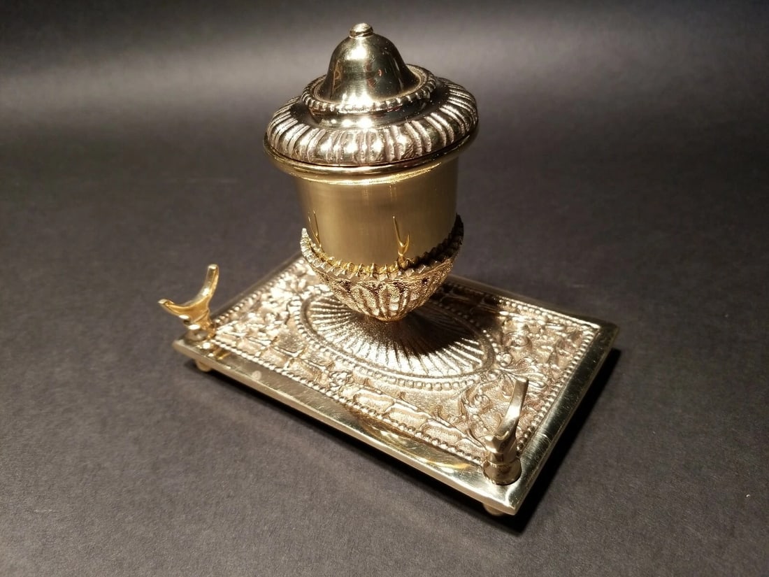 Brass Pen Holder Inkwell Desk Stand (1 of 12)