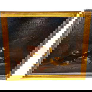 Painting Cows & Sheep Sheltering In Barn Follower of Thomas Sidney Cooper C1850: Painting Cows & Sheep Sheltering In Barn Follower of Thomas Sidney Cooper C1850 Description Cows & Sheep Group Sheltering Inside Farmer&#8217;s Barn Follower of Thomas Sidney Cooper | c.1850 | English