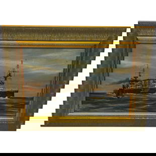 Marine Oil Painting HMS Powerful Royal Navy Cruiser Ship Follower Charles Dixon: Marine Oil Painting HMS Powerful Royal Navy Cruiser Ship Follower Charles Dixon 1 Antique English Historical Marine Oil Painting HMS Powerful Royal Navy Cruiser Ship Follower Of Charles Dixon. Impress