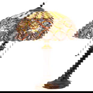 21.9" Stained Glass Table Lamp 16.1" Shade: Beautiful new reproduction tiffany-style table lamp is designed to use two E26 Type A bulbs (bulbs not included). It has a net weight of 9 pounds and features an overall height of 21.9 inches, with an