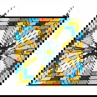 20" Square Panel Stained Glass Window Hanging Panel Suncatcher: 20"x 20" Introducing a magnificent reproduction stained glass window panel that radiates timeless beauty. The technique used to make this window is the same used by Louis Tiffany in the early 1900s. E