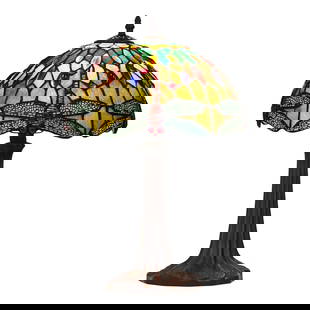 18" Stained Glass Dragonfly Table Lamp: 18" Tall x 12" Introducing the reproduction dragonfly design Tiffany-style single lit top table lamp. Stunning work of art that combines traditional craftsmanship with modern functionality. This lamp