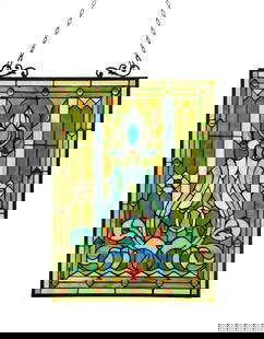 25" Stained Glass Hanging Window Pane Suncatcher: 25.51" x 17.76 Such a wonderful reproduction stained glass window panel. This panel is a true testament to the beauty and craftsmanship of stained glass art, and it is the perfect addition to any wind
