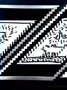 KEITH HARING + SIGNED VINTAGE PRINT FRAMED + BUY IT NOW!: This is a Beautiful and Scarce Vintage 1989 Print after Keith Haring FACSIMILE SIGNED IN RED INK Print is about 8x8in. Mounted and Framed covering an area of 15x12 in. Printed in Bond Paper after the