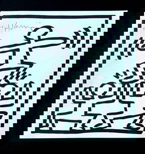 KEITH HARING + SIGNED PRINT FRAMED + BUY IT NOW!: This is a Beautiful and Scarce Vintage 1989 Print after Keith Haring FACSIMILE SIGNED IN RED INK Print is about 8x8in. Mounted and Framed covering an area of 15x12 in. Printed in Bond Paper after the