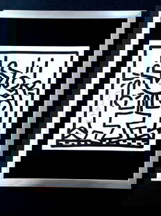 KEITH HARING + SIGNED VINTAGE PRINT FRAMED + BUY IT NOW!: This is a Beautiful and Scarce Vintage 1989 Print after Keith Haring FACSIMILE SIGNED IN RED INK Print is about 8x8in. Mounted and Framed covering an area of 15x12 in. Printed in Bond Paper after the