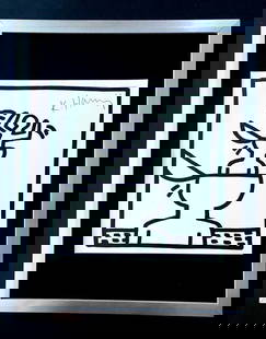 KEITH HARING + SIGNED PRINT FRAMED + BUY IT NOW!: This is a Beautiful and Scarce Vintage 1989 Print after Keith Haring FACSIMILE SIGNED IN RED INK Print is about 8x8in. Mounted and Framed covering an area of 15x12 in. Printed in Bond Paper after the