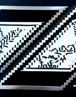 KEITH HARING + SIGNED VINTAGE PRINT FRAMED + BUY IT NOW!: This is a Beautiful and Scarce Vintage 1989 Print after Keith Haring FACSIMILE SIGNED IN RED INK Print is about 8x8in. Mounted and Framed covering an area of 15x12 in. Printed in Bond Paper after the