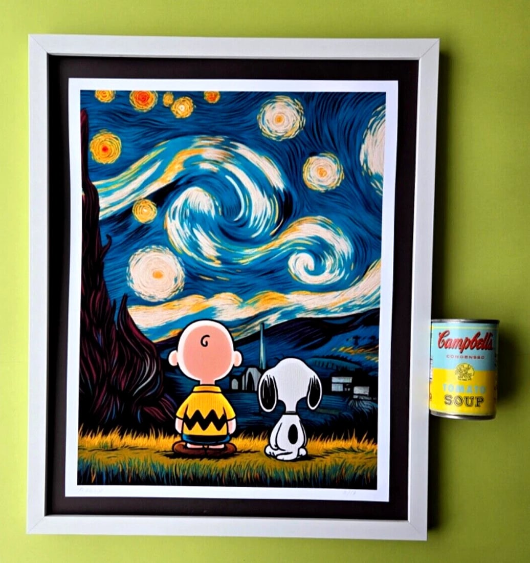 AIDAN FLUX | SNOOPY STARRY NIGHT Hand Signed LARGE Print Framed LtdEd of 19 COA (1 of 5)