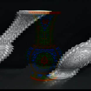 Fine Cloisonné-Enamel Porcelain Vase Qianlong Qing Dynasty Style: Title: Fine Cloisonné-Enamel Porcelain Vase Qianlong Qing Dynasty Style Description:Detailed conditions of the products are presented in the pictures. Please feel free to contact the seller for other