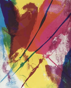 Paul Jenkins Lithograph Signed in plate 1969 Matted: Title: Untitled Artist: Paul Jenkins Country: USA Medium: Lithograph signed in plate Paper size: Vellum 14 x 11.5 Printed: 1969 by Triton press Provenance: Art in America Condition: Fine <br