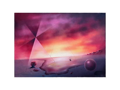 Surreal landscape - oil painting: Dimensions: 73 x 105 cm (28.7 x 41.3 inches) Condition: good FREE shipping worldwide (shipping costs are included in the lot price), securely, reliable packing Certificate of authenticity (COA) from t