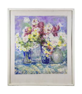 Floral still life - watercolor: Dimensions: 63 x 72 cm (24,8" x 28,3") Condition: good Furnishings: framed FREE shipping worldwide (shipping costs are included in the lot price), securely, reliable packing Certificate of authenticit