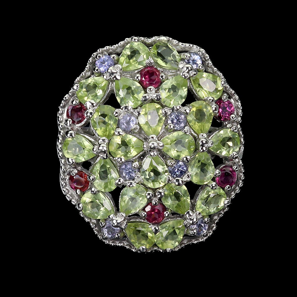 Sterling Silver Ring with Peridot, Garnet, Tanzanites (1 of 3)
