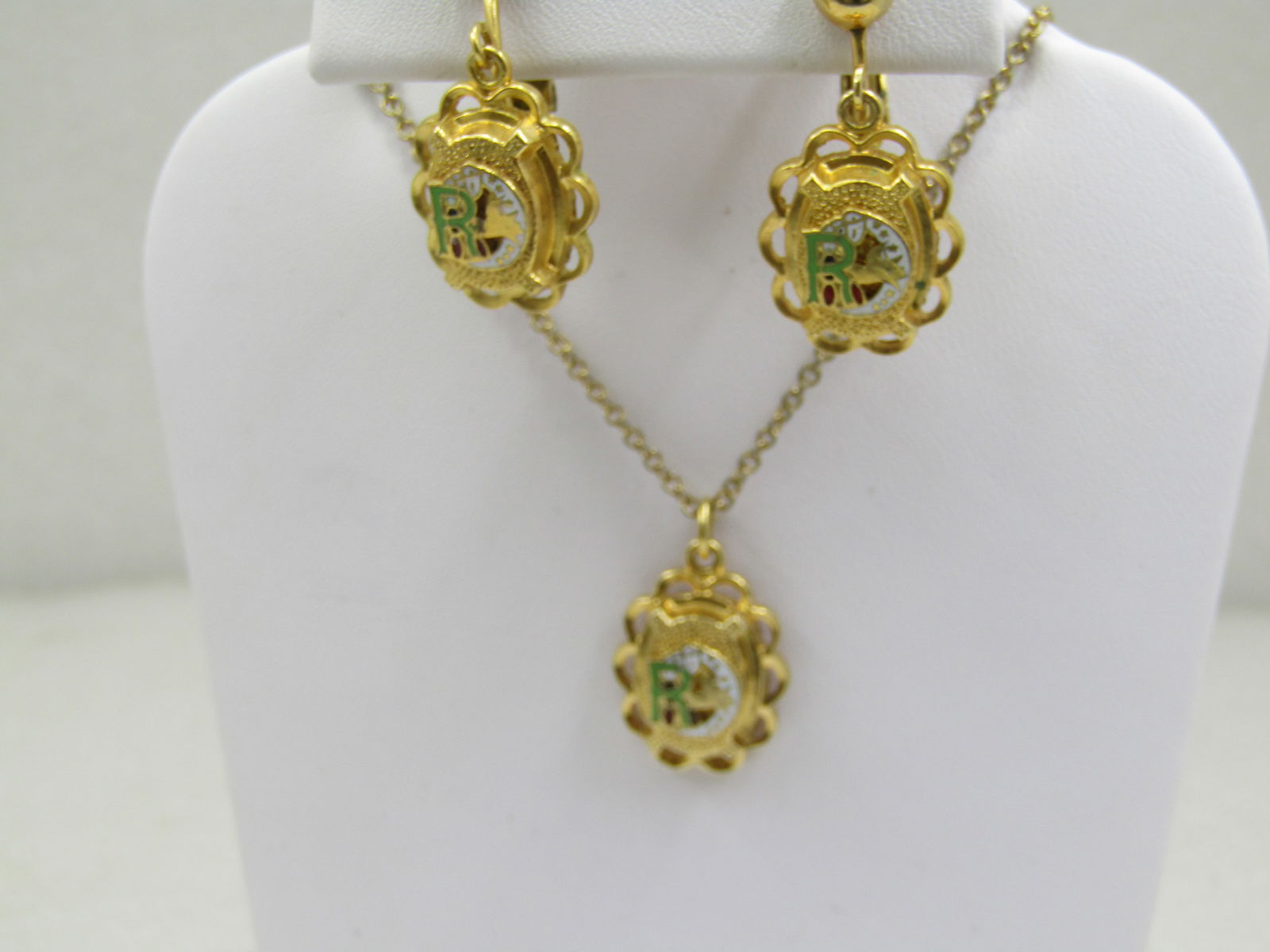 Vintage Enameled Order of Rebekah Necklace & Clip Earrings, 1960's (1 of 6)