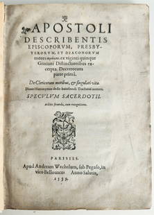 1559 Apostoli describentis episcoporum antique 16th CENTURY: Apostoli describentis episcoporum, presbyterorum, et diaconorum mores sèmeioosis, ex viginti quinque Gratiani