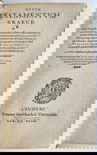 1599 BIBLE GREEK NEW TESTAMENT antique 16th CENT. NOVUM TESTAMENTUM GRAECE rare: NOVUM TESTAMENTUM GRAECE, CUM VULGATA INTERPRETATIONE LATINA GRAECI CONTEXTUS LITERIS INSERTA.ARIAE MONTANI, BEN.