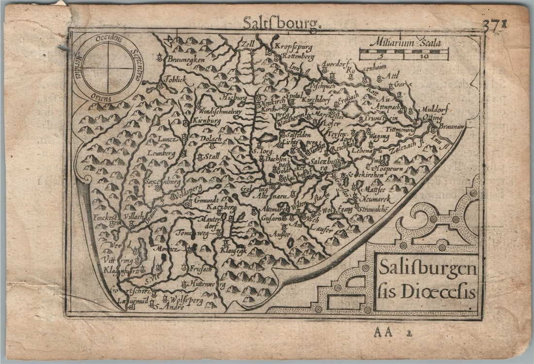 1620s MAP of SALZBURG AUSTRIA by Petrus Bertius Amsterdam antique (1 of 2)