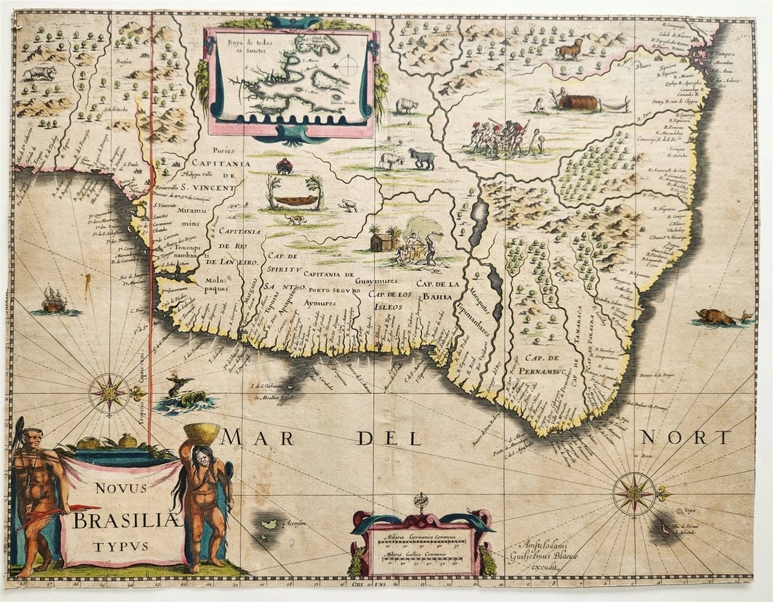 1640s BRAZIL SOUTH AMERICA antique MAP Novus Brasiliae Typus (1 of 7)