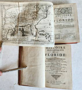 1735 HISTORY of CONQUEST of FLORIDA 2 VOLUMES antique ILLUSTRATED Americana: Garcilaso de la Vega, gen. El Inca. Histoire de la conquete de la Floride: ou relation de ce qui s'est passe dans la Decouverte de ce Pais par Ferdinand de Soto... (History of the Conquest of Florida: