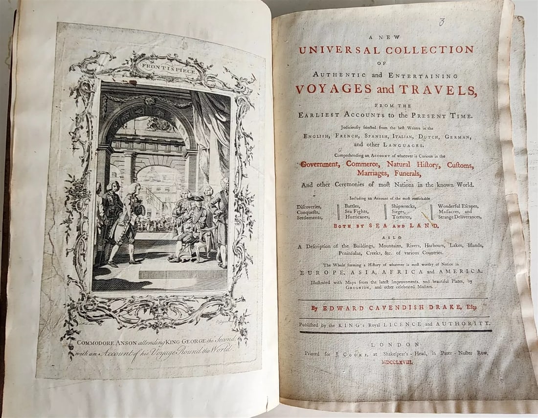 1768 COLLECTION of AUTHENTIC VOYAGES & TRAVELS EDWARD DRAKE antique ILLUSTRATED: A new universal collection of authentic and entertaining voyages and travels from the earliest accounts to the present time... Comprehending an account of whatever is curious in the Government, Commer