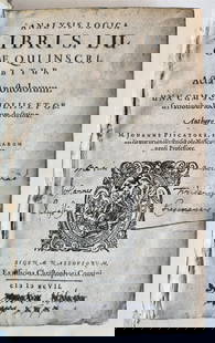 1597 ANALYSIS LOGICA by JOHANNES PISCATOR antique RARE pigskin binding 16th cen: Analysis logica libri S. Lucae qui inscribitur acta apostolorum una cum scholiis... by M. Johanne Piscatore Siegen, ex officina Chr. Corvinus; 1597 12 lvs., 309 pp. Original bind tooled pigskin, spine