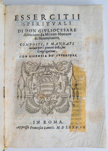1580 Essercitii spirituali by Giulio Cesare Albicante antique VELLUM BINDING: Albicante, Giulio Cesare Essercitii spirituali di don Giulio Cesare Albicante da Milano monaco di Montoliueto, composti, e mandati in luce per i giouani della sua congregatione Rome, Francesco Zanetti