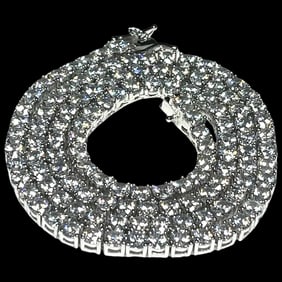 Estate Sterling Silver White Gold Plated Heavy 20" Tennis Necklace