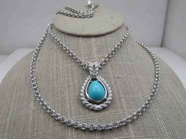 Vintage Faux Turquoise Necklace Avon, 18"-22", Double Strand