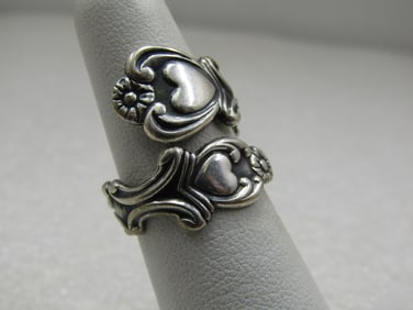 Vintage Sterling Avon Treasured Heart Spoon Ring, Adjustable Sz. 5-10