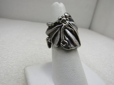 Vintage Sterling Leaf Vine Ring, Nature, Sz. 7, Cigar Band