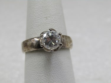 Sterling Clear CZ Engagement Ring, Sz. 7,