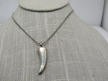 Vintage Sterling Silver Italian Horn Necklace, 18", Signed IBB, Unisex
