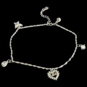 Vintage Sterling Silver Love Charm Anklet